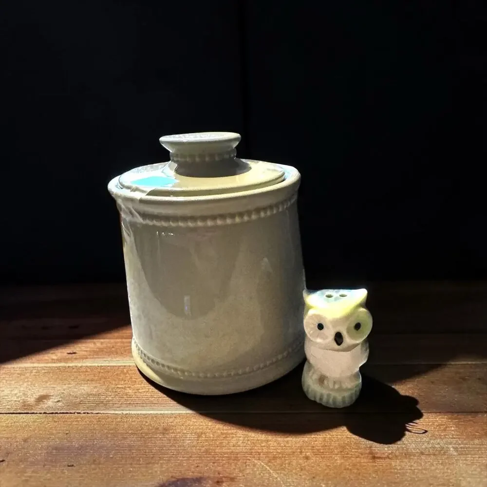 Vintage Sage Green Stoneware Kitchen Canister with Lid | Farmhouse Ceramic